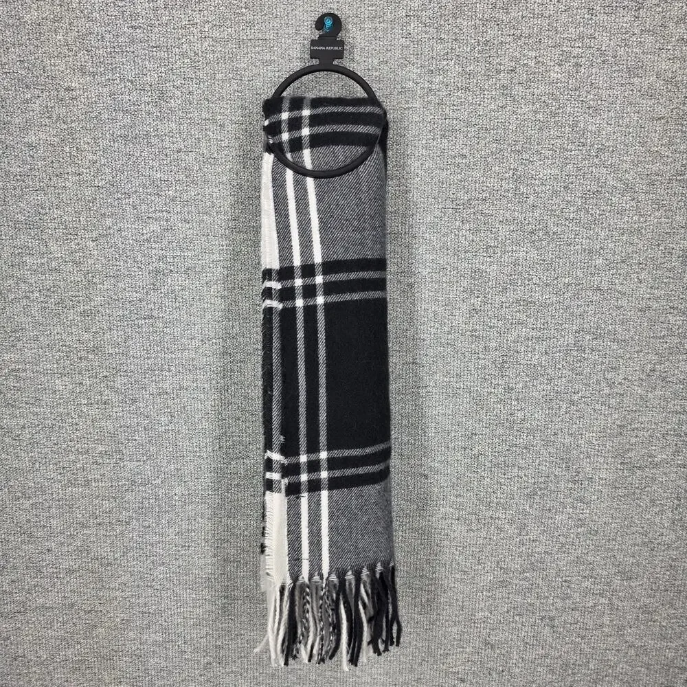 BANANA REPUBLIC UNISEX BLACK PLAID WOOL BLEND BLANKET SCARF – 80